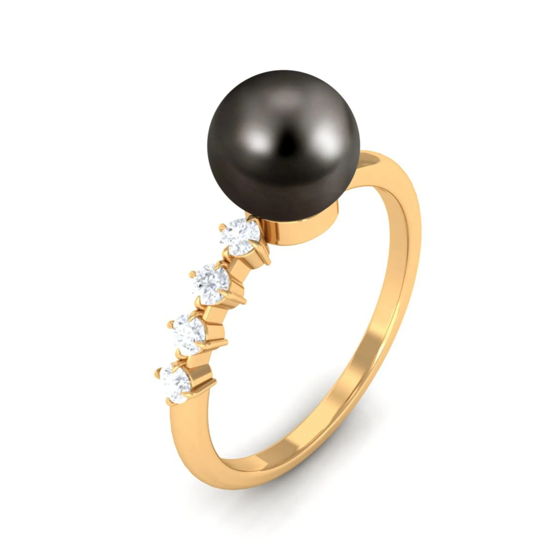 Designer Tahitian Pearl Solitaire Engagement Ring with Diamond