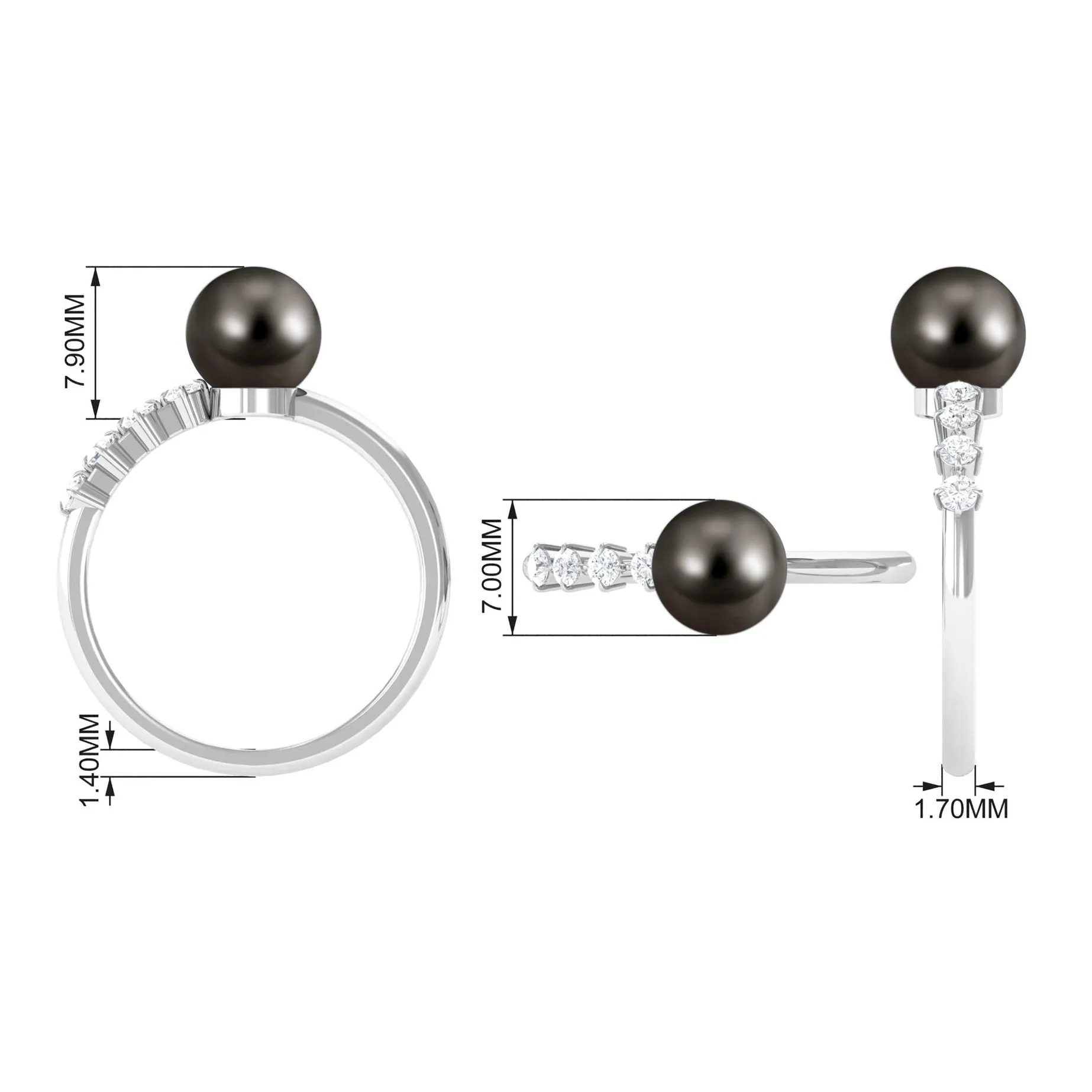 Designer Tahitian Pearl Solitaire Engagement Ring with Diamond