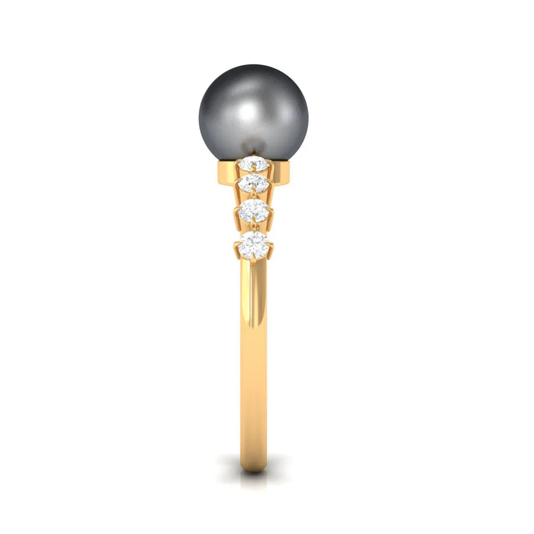 Designer Tahitian Pearl Solitaire Engagement Ring with Diamond