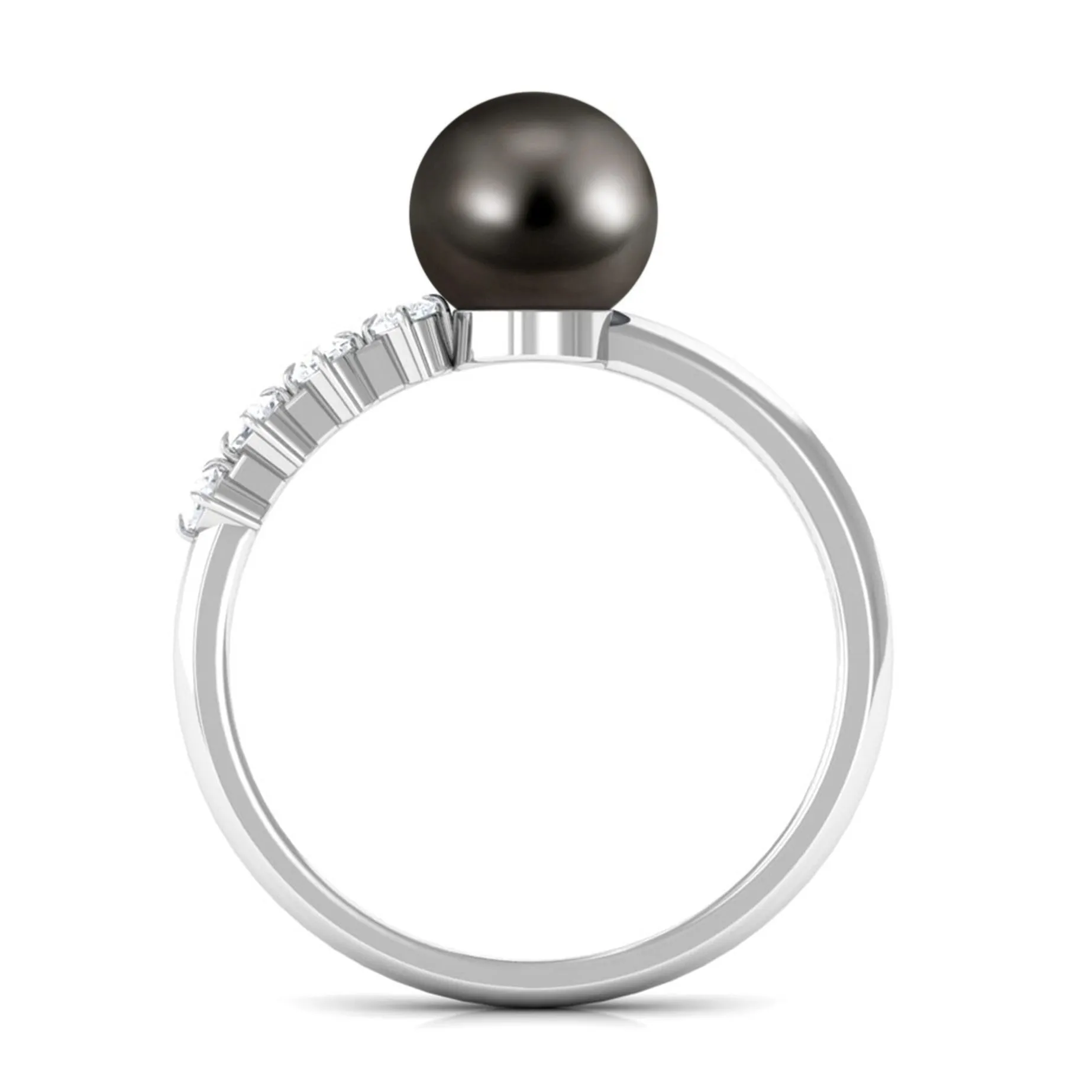 Designer Tahitian Pearl Solitaire Engagement Ring with Diamond