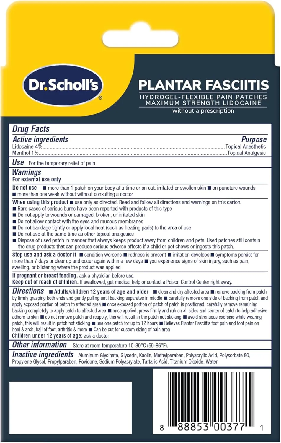 Dr. Scholl's Plantar Fasciitis Pain Patches with Hydrogel Flexible Technology, 8 Ct // Clinically Tested 12-Hour Daily Pain Relief - Contours to Your Foot - with Lidocaine & Menthol, 8 Treatments