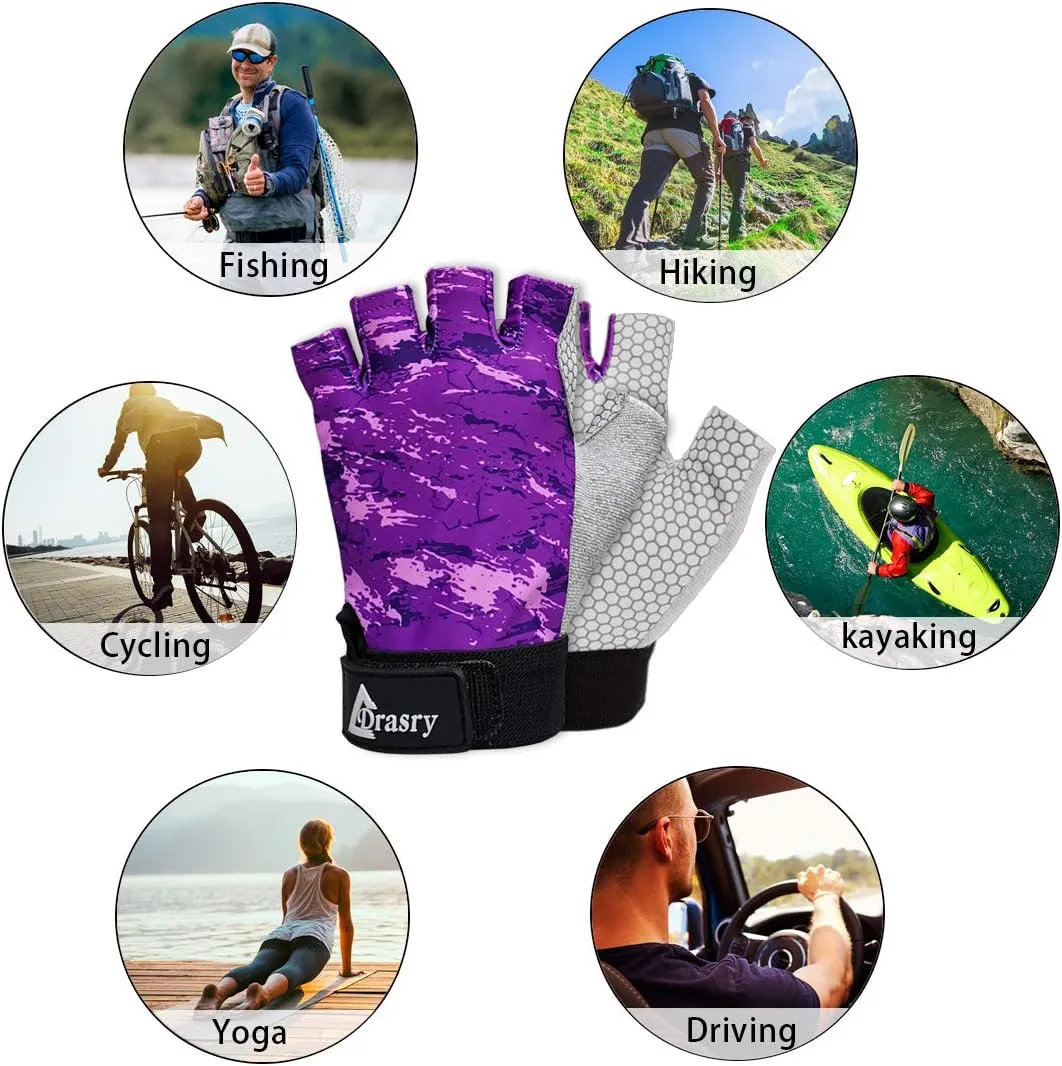 Drasry UV Fishing Gloves Fingerless Sun Protection Men Women UPF50 SPF for Fishing Kayaking Paddling Hiking Sailing Rowing Driving Canoeing Glove