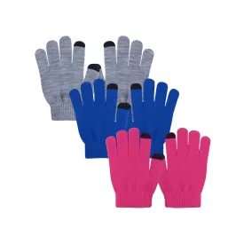 EvridWear Kids Touchscreen Grey/Blue/Pink Gloves - 3 Pairs
