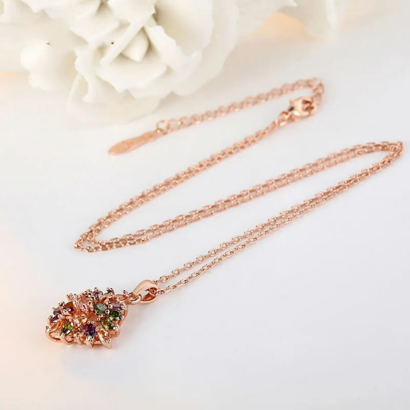 Fashion 18K Real Gold Plated Rhombus Necklaces Pendants with Colorized AAA Cubic Zircon For Women Birthday Gift