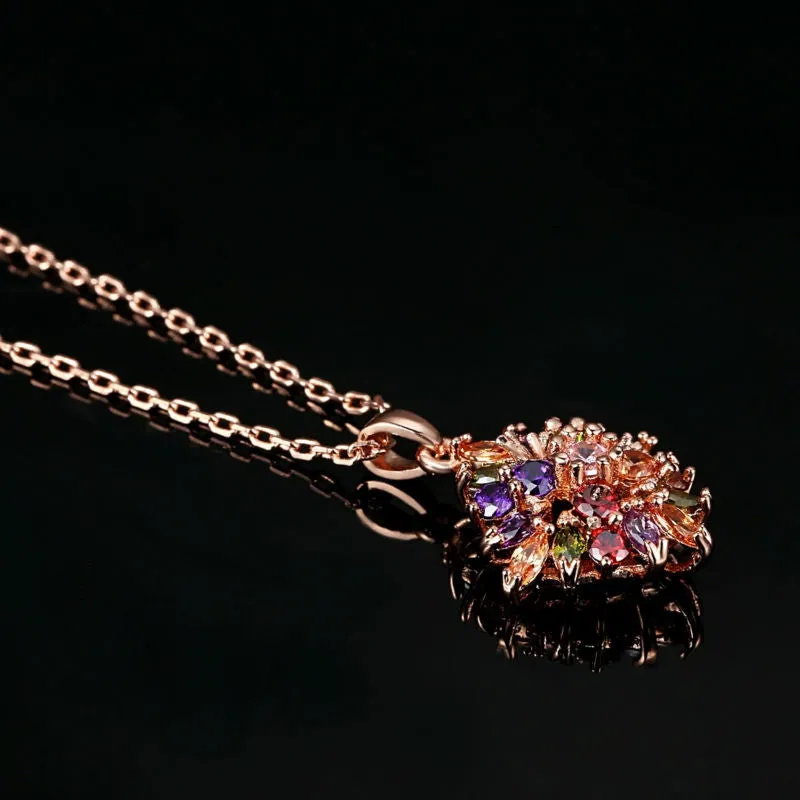 Fashion 18K Real Gold Plated Rhombus Necklaces Pendants with Colorized AAA Cubic Zircon For Women Birthday Gift