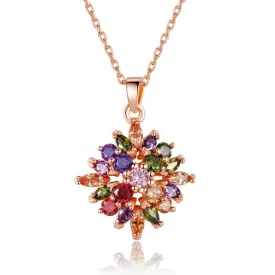 Fashion 18K Real Gold Plated Rhombus Necklaces Pendants with Colorized AAA Cubic Zircon For Women Birthday Gift
