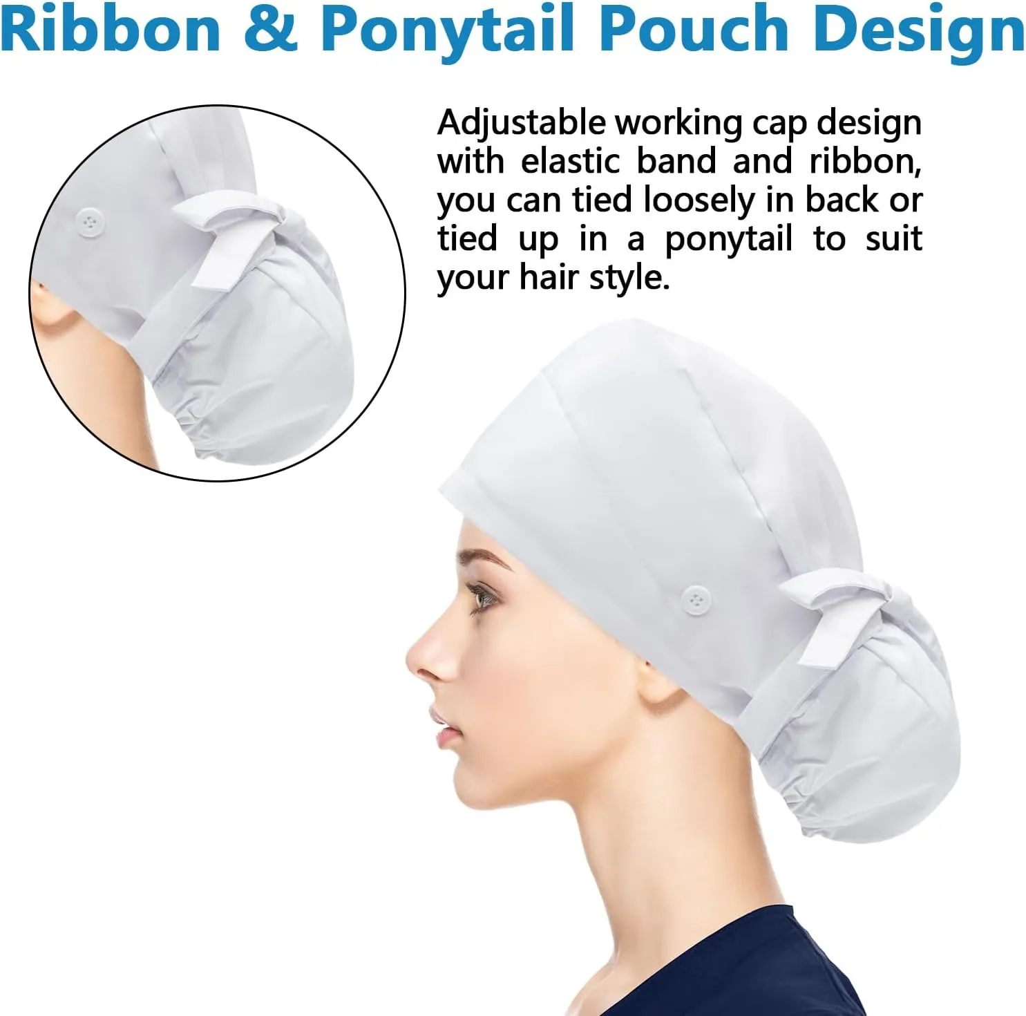 Fesciory Adjustable Working Caps with Button & Sweatband, Women Ponytail Pouch Hats, Long Hair