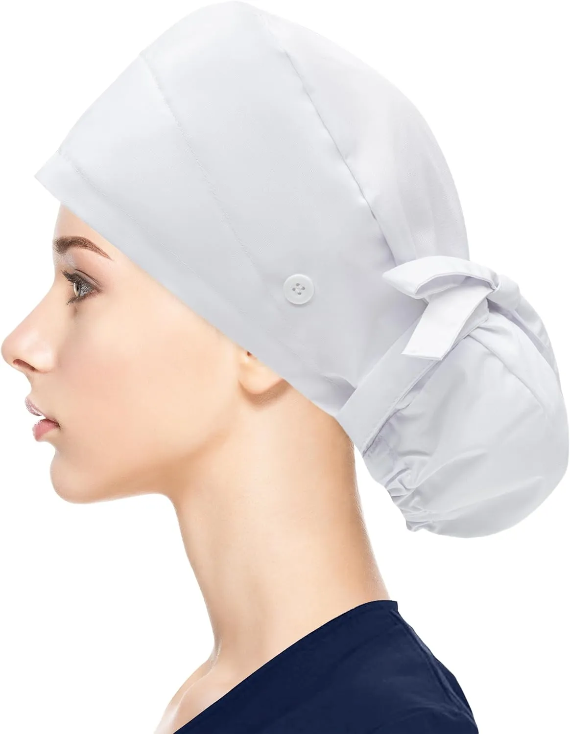 Fesciory Adjustable Working Caps with Button & Sweatband, Women Ponytail Pouch Hats, Long Hair