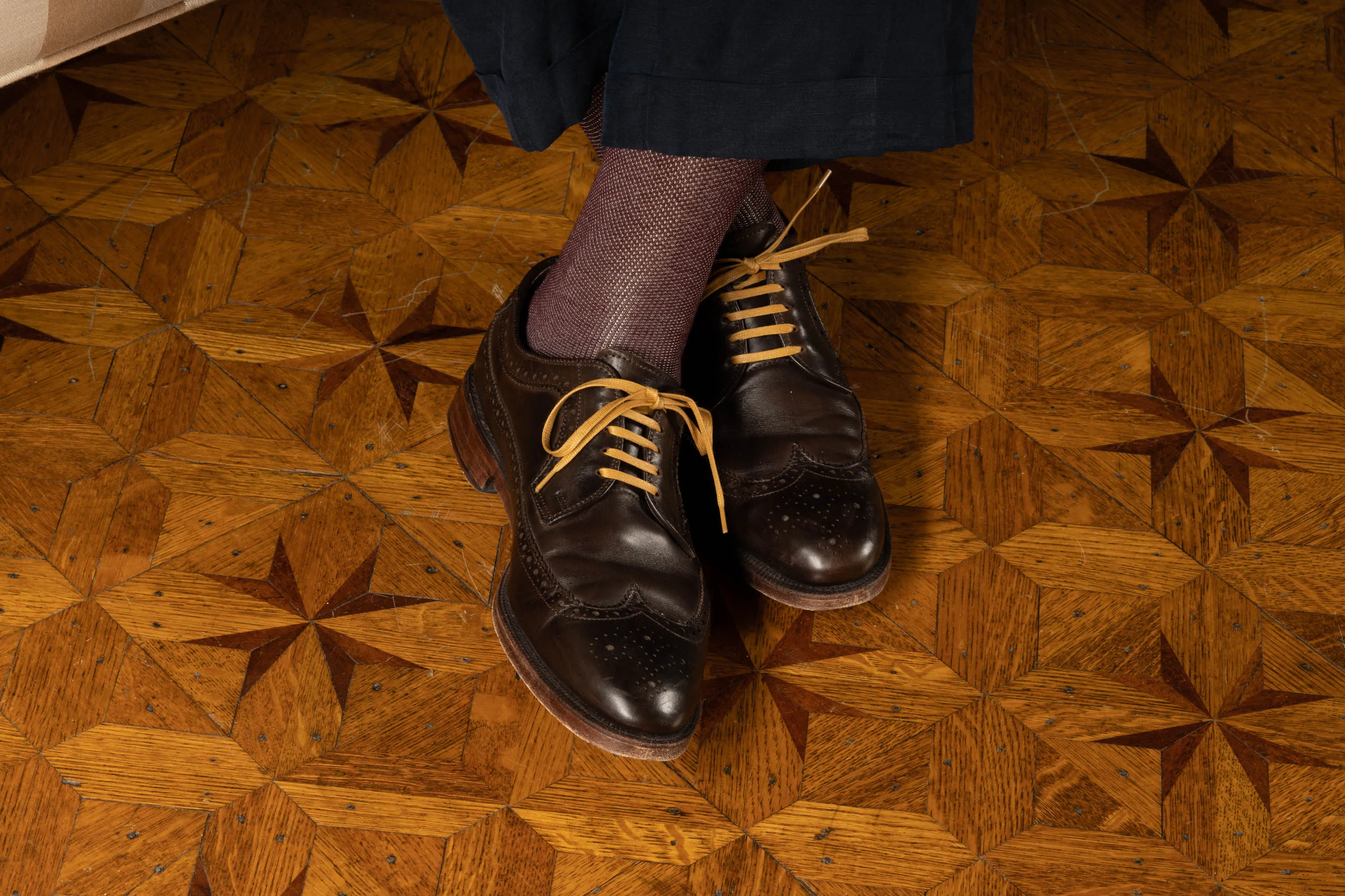 Flat Cognac Waxed Cotton Shoelaces