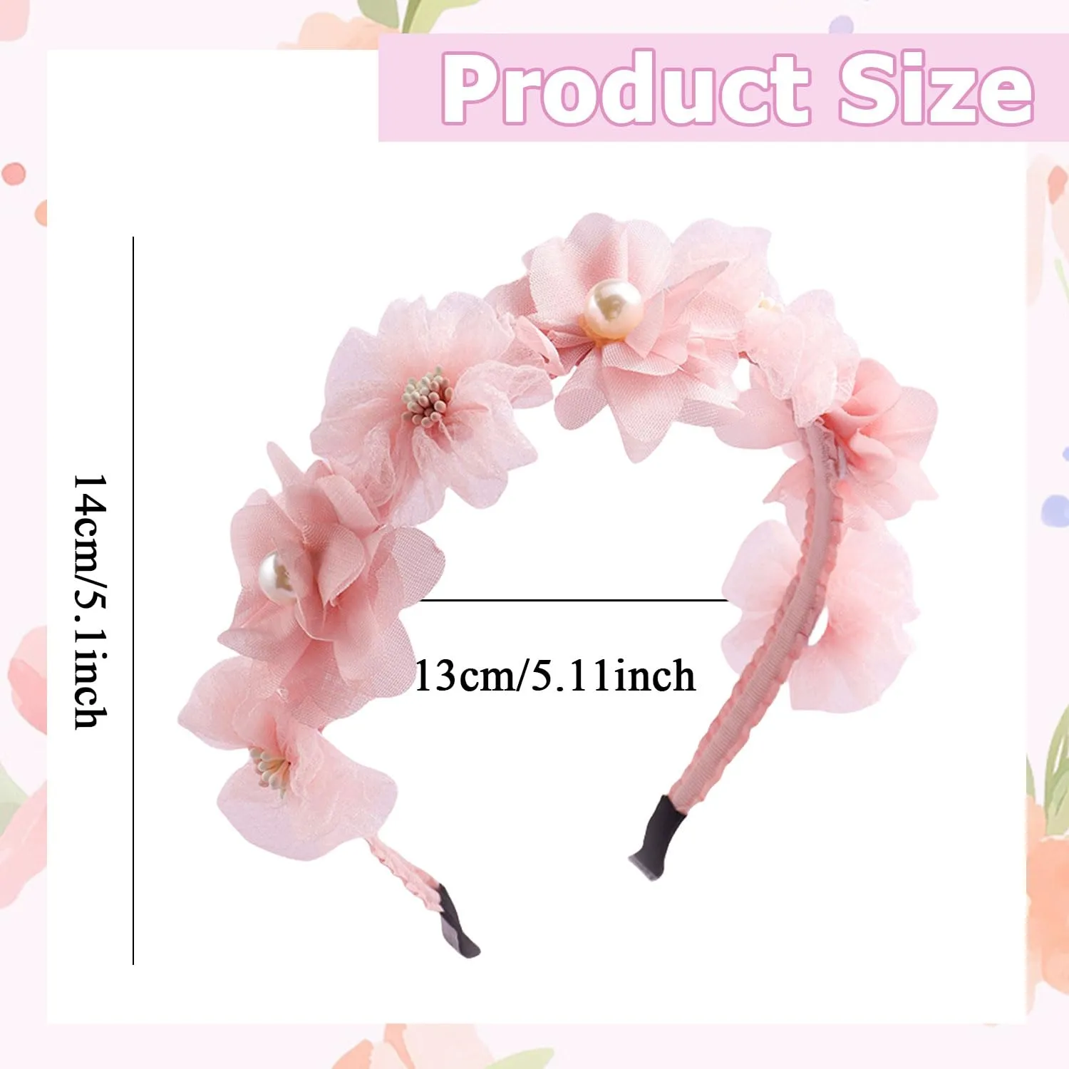 Flower Headband Spring Summer Hair Accessories for Women Girls, Pink Rose Flowers Hair Bands Pearls Elegant Decoration Headdress Party Wedding Supplies Non Slip Head Band 1 Pcs