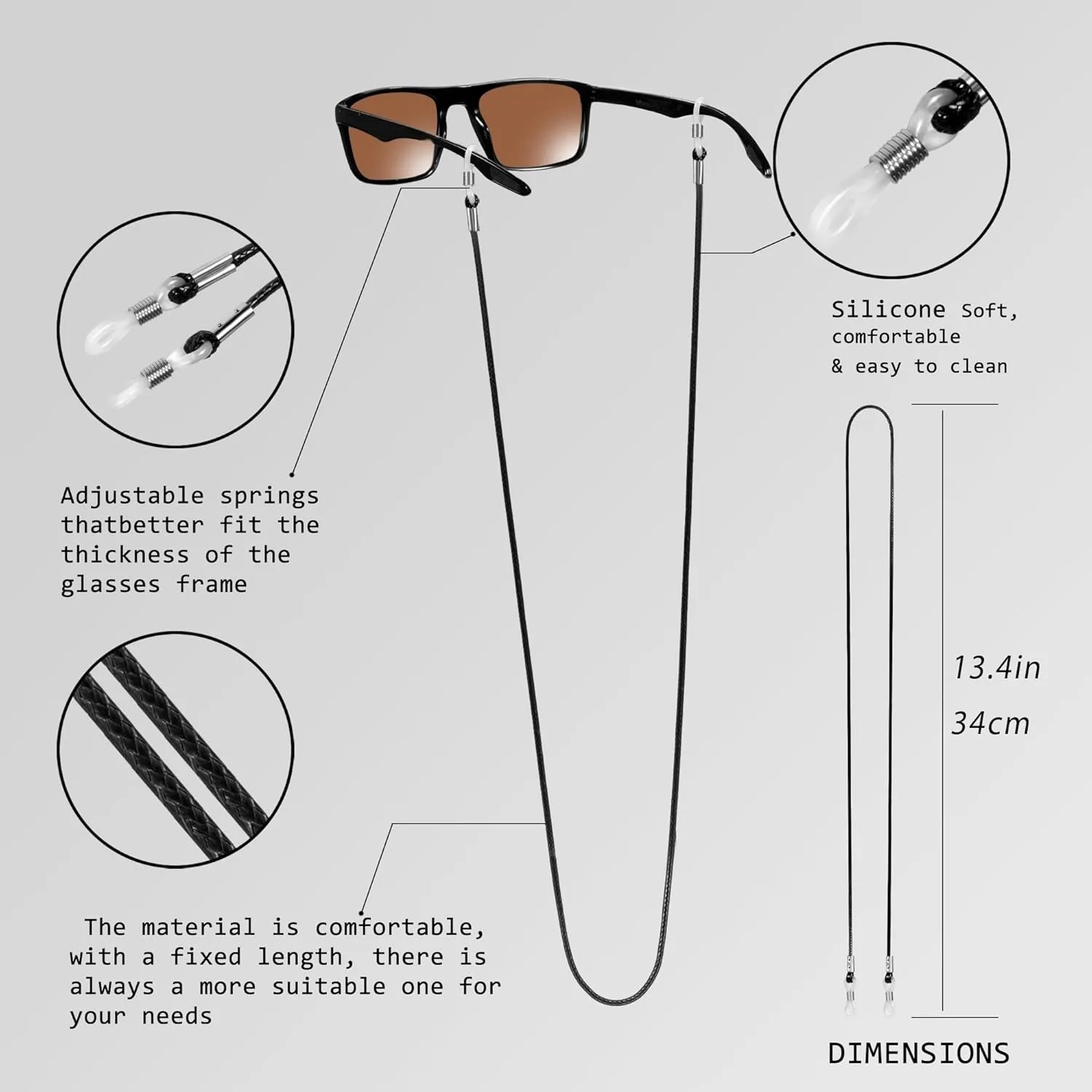 Glasses Strap,Securely Keep Your Eyeglasses Around Your Neck, Practical Sunglasses Holder Strap for Men Women
