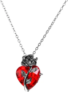 Gothic Rose Red Heart Pendant Necklace, Goth Emo Grunge Black Rose Jewelry Gifts Accessories for Women Men Aesthetic Necklace