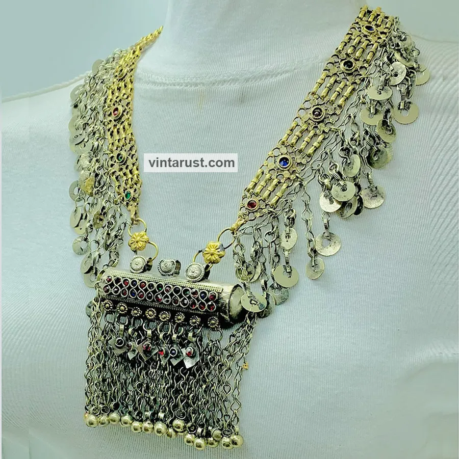 Gypsy Big Pendant Necklace With Dangling Tassels