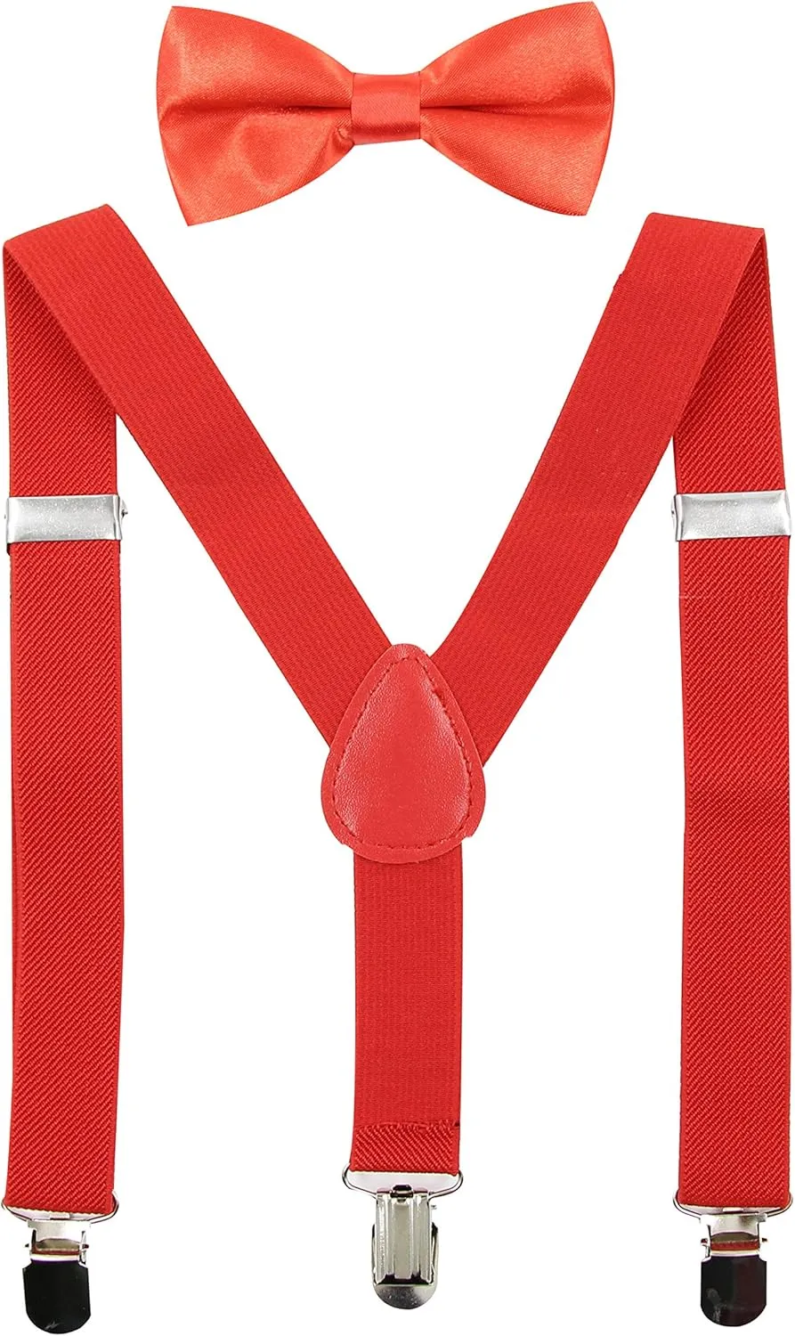 HANERDUN Kids Suspenders Bowtie Sets Adjustable Suspender Set for Boys and Girls