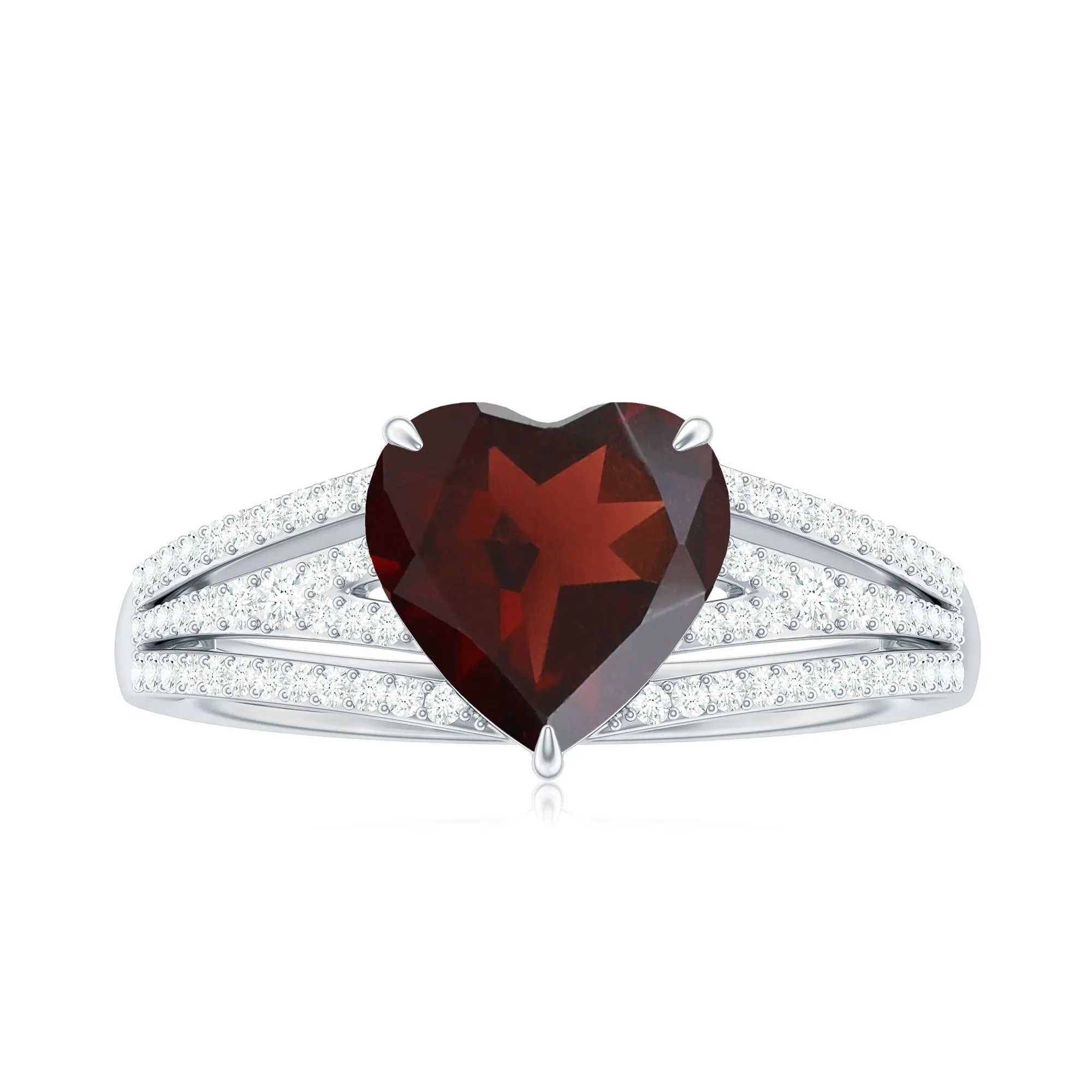 Heart Shape Solitaire Garnet Designer Engagement Ring with Diamond