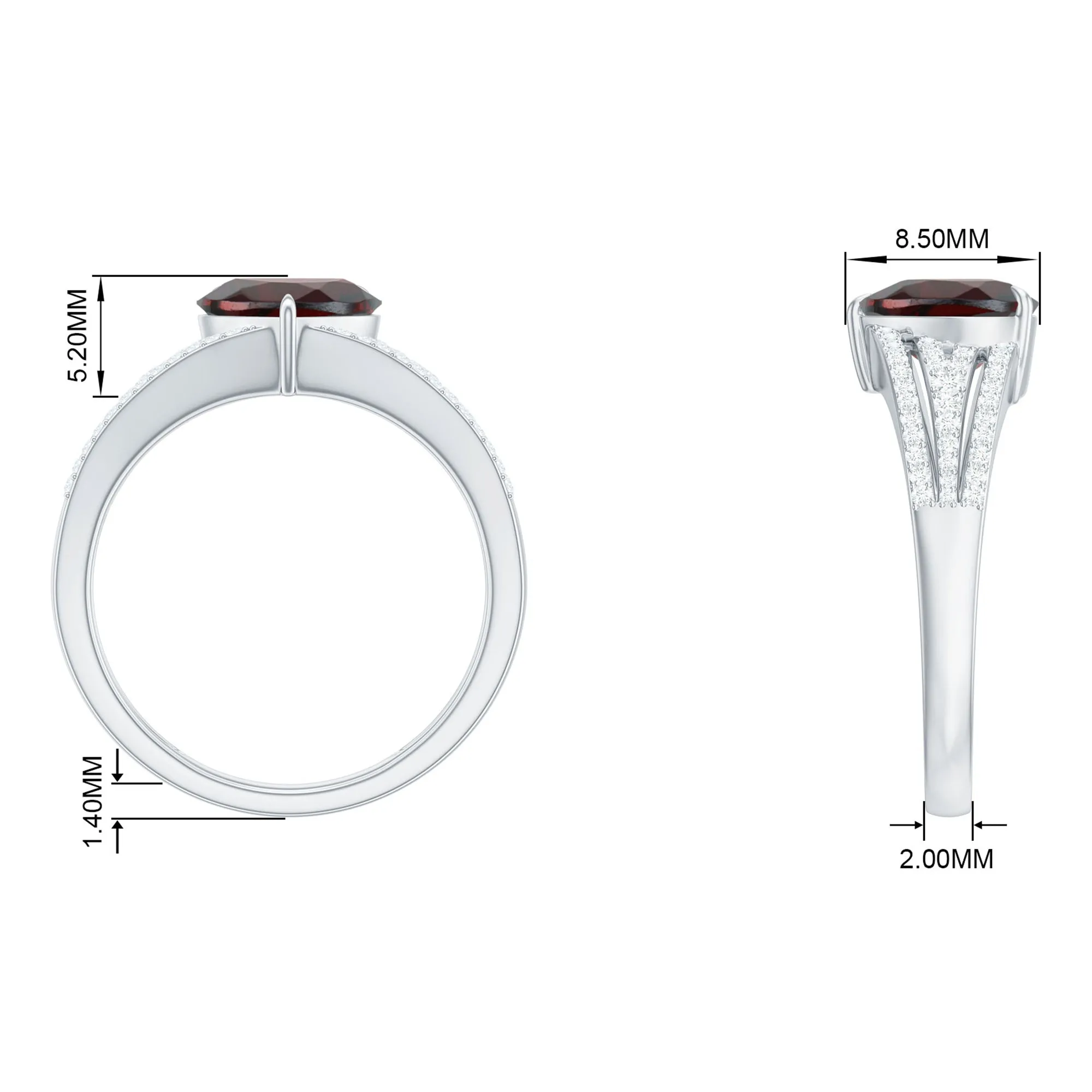 Heart Shape Solitaire Garnet Designer Engagement Ring with Diamond