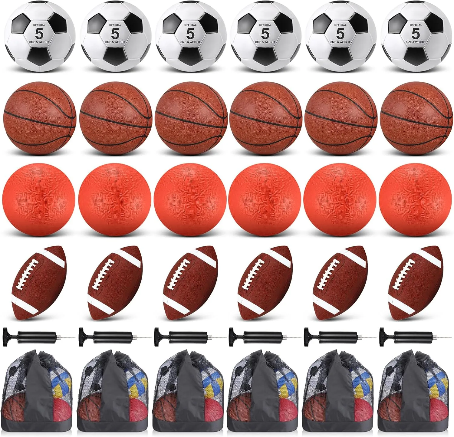 HyDren Sports Balls Set for Teen Adult, Include Official Size Basketball Soccer Ball Football Playground Ball with Pump and Equipment Carry Bag Sports Gift Back to School