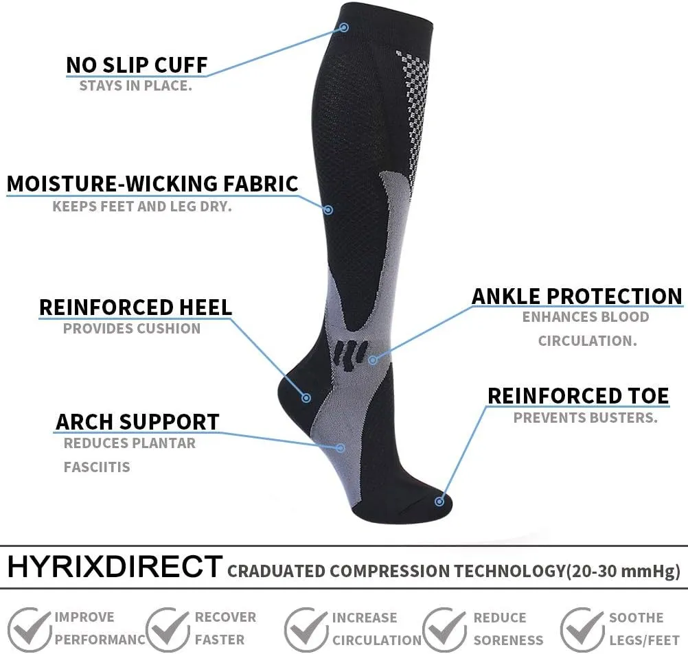 HYRIXDIRECT Compression Socks for Men Women 20-30 mmHg Compression Socks