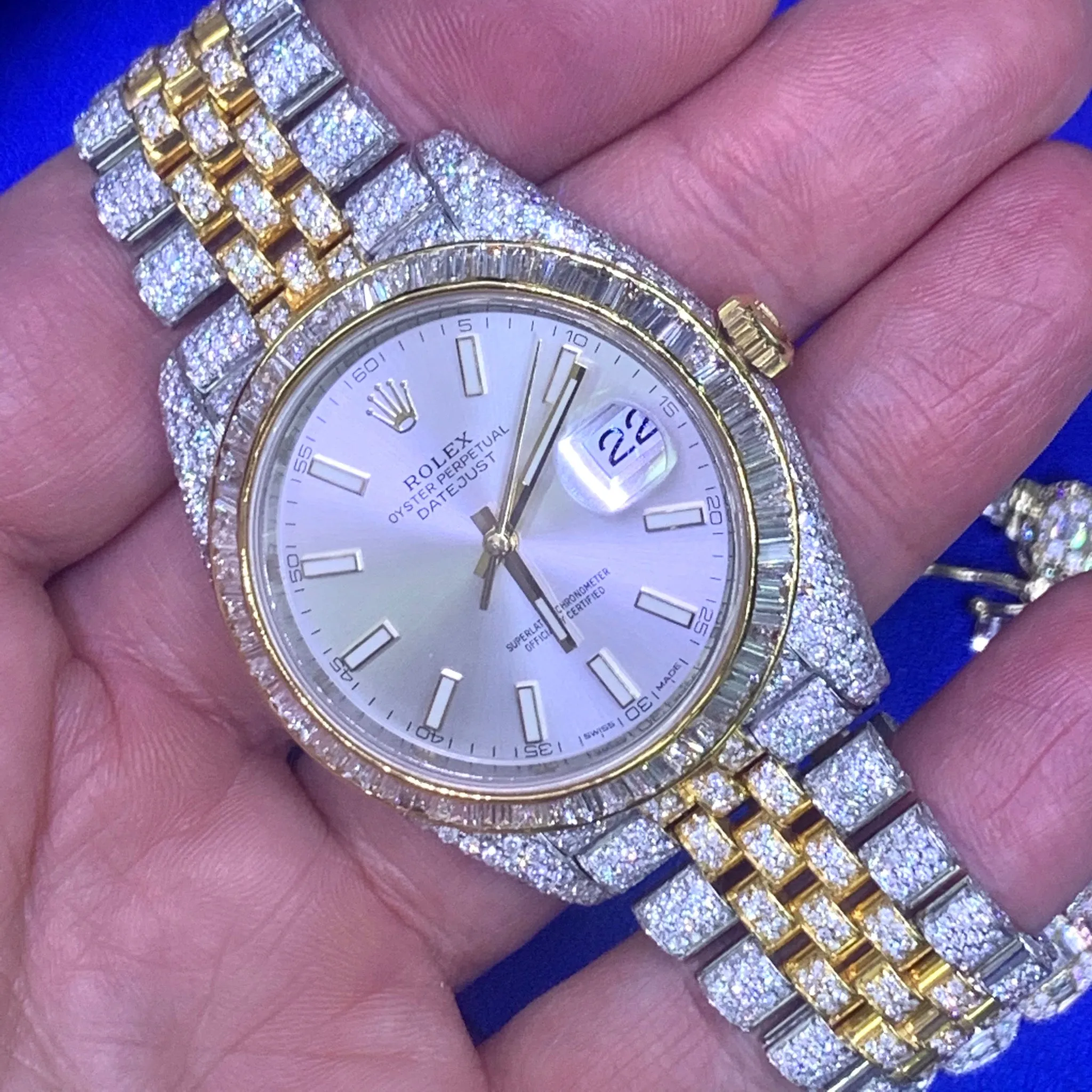 Iced Out Diamond Rolex Datejust Diamond 2 Watch with Two-tone Jubilee Bracelet (41 mm, baguette bezel)