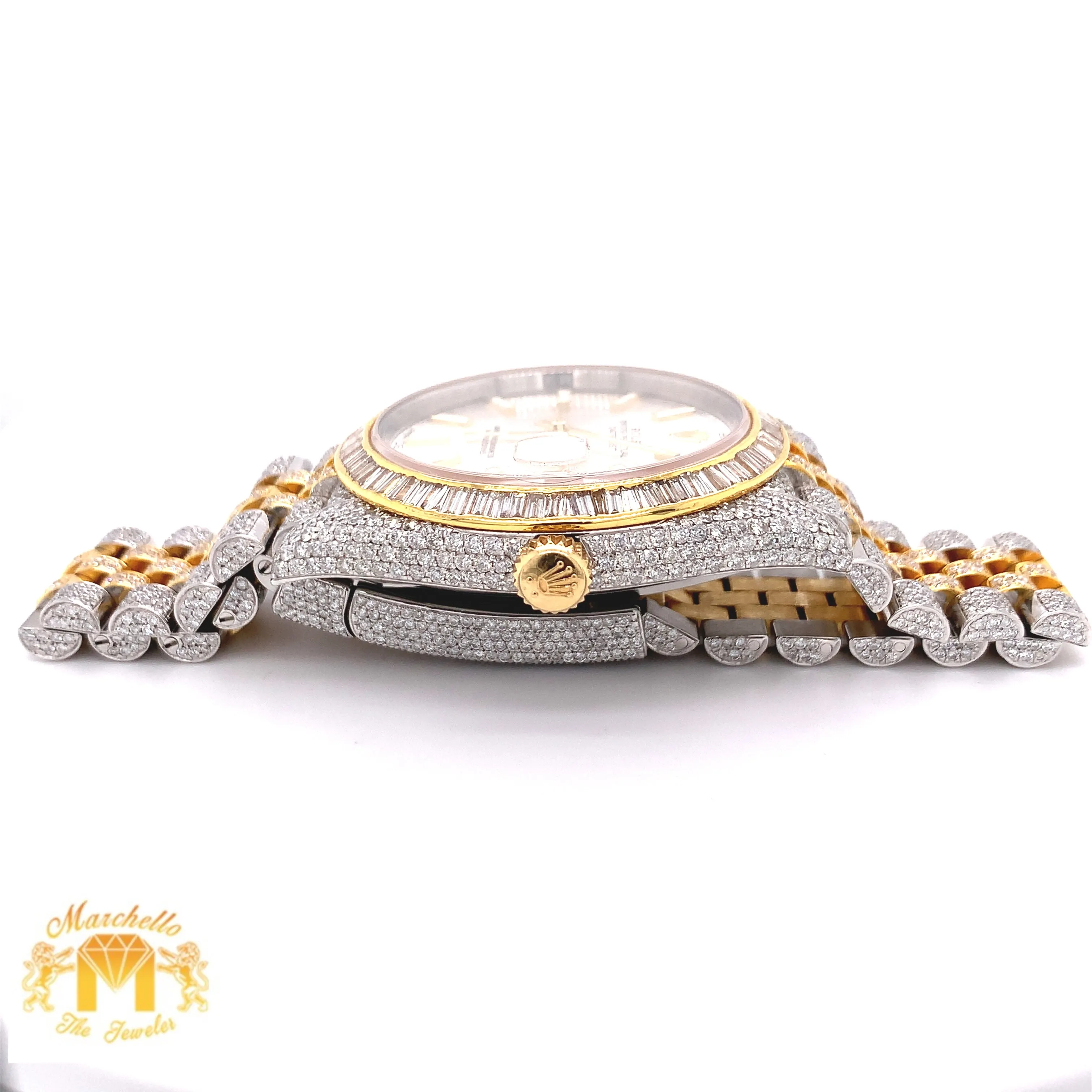 Iced Out Diamond Rolex Datejust Diamond 2 Watch with Two-tone Jubilee Bracelet (41 mm, baguette bezel)