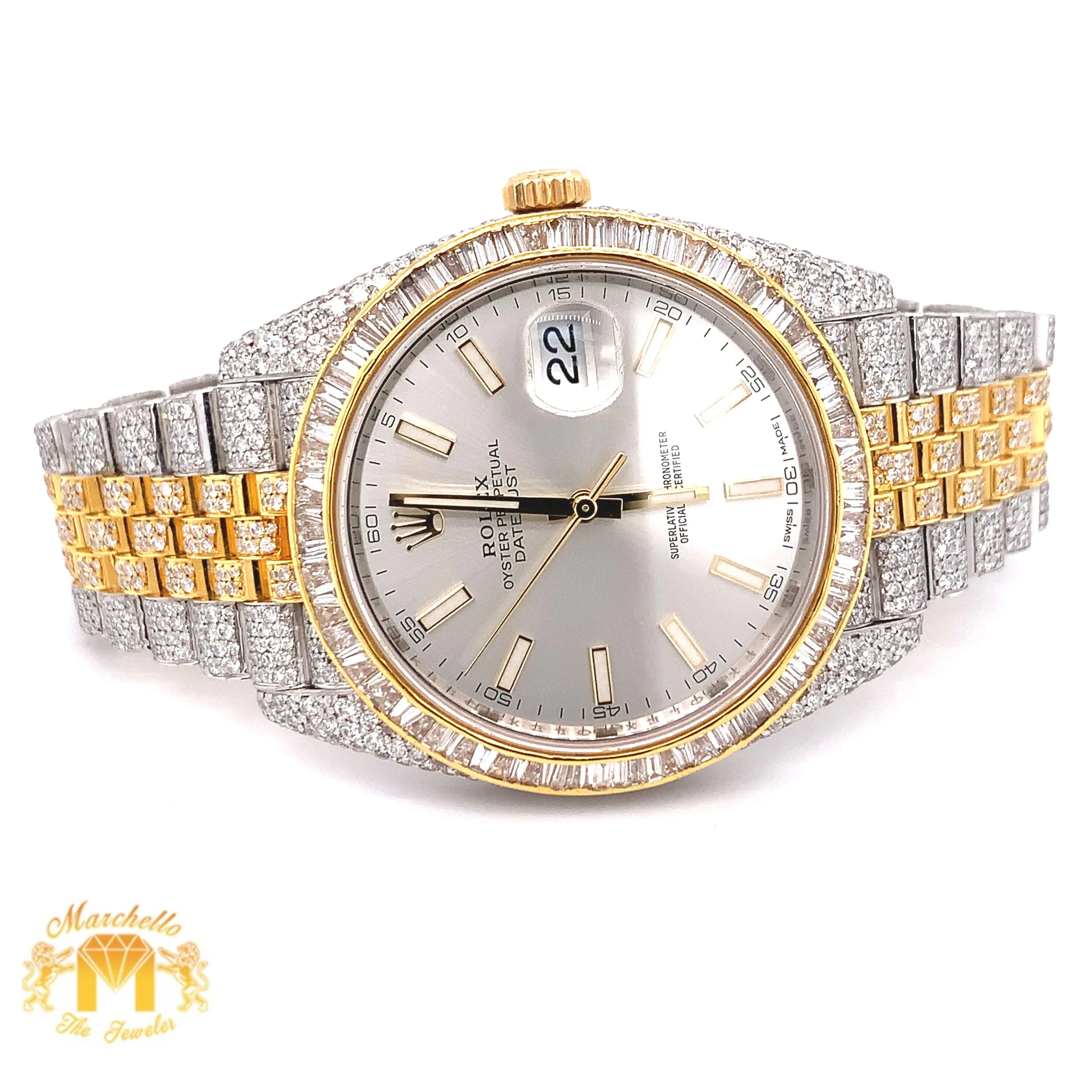 Iced Out Diamond Rolex Datejust Diamond 2 Watch with Two-tone Jubilee Bracelet (41 mm, baguette bezel)