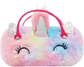 Kids Girls Boys Fluffy Faux Fur Unicorn Eyeglass Case Plush Eyewear Glasses Case Hard Shell with Handle