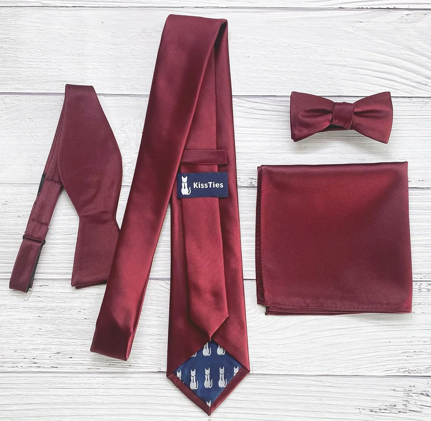 KissTies Mens Pre-Tied Bow Tie Adult's Adjustable Tuxedo Satin Bowtie