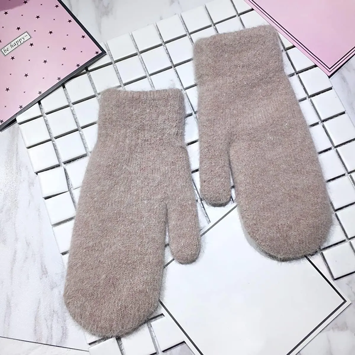 Knit Mittens for Women Warm Winter Fleece Lined Mittens Womens Gloves for Cold Weather