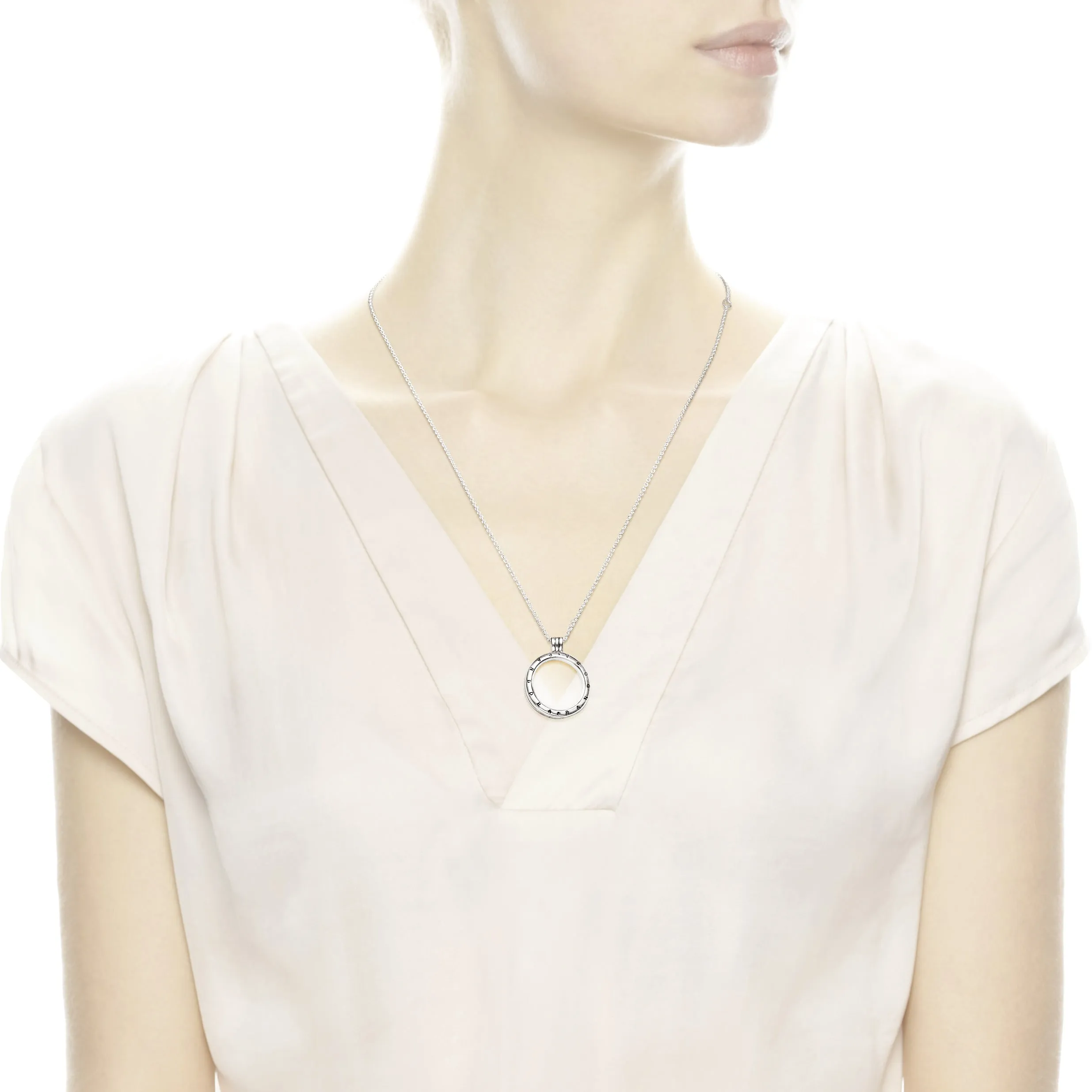 Large PANDORA floating locket silver pendant and necklace