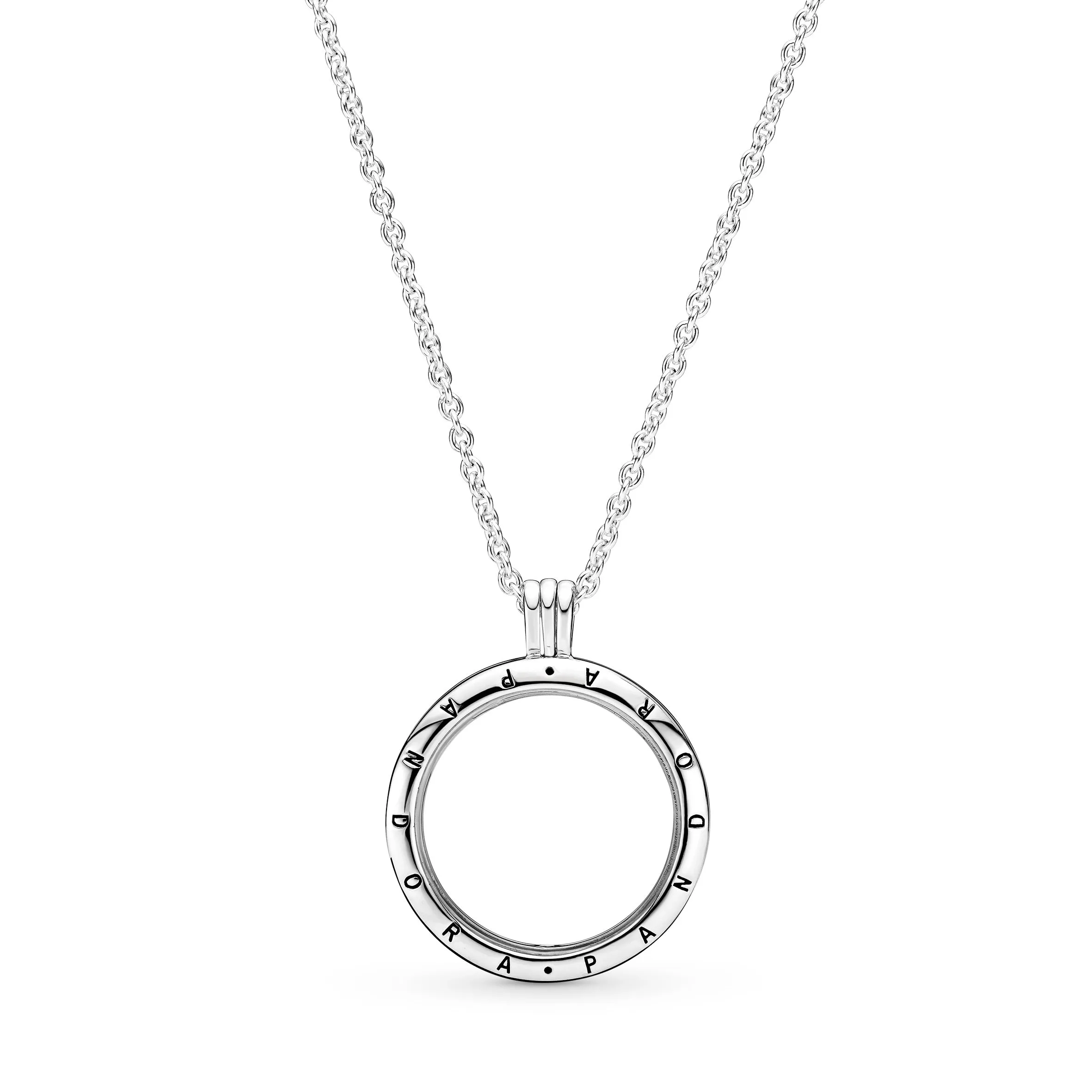 Large PANDORA floating locket silver pendant and necklace