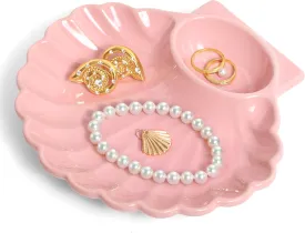 Large Seashell Jewelry Dish Trinket Tray for Women, Pink Ceramic Trinket Dish, Seashell Ring Holder, Cute Shell Jewelry Holder for Pink Coquette Room Decor, Mermaid Bathroom, Coconut Girl Room Decor