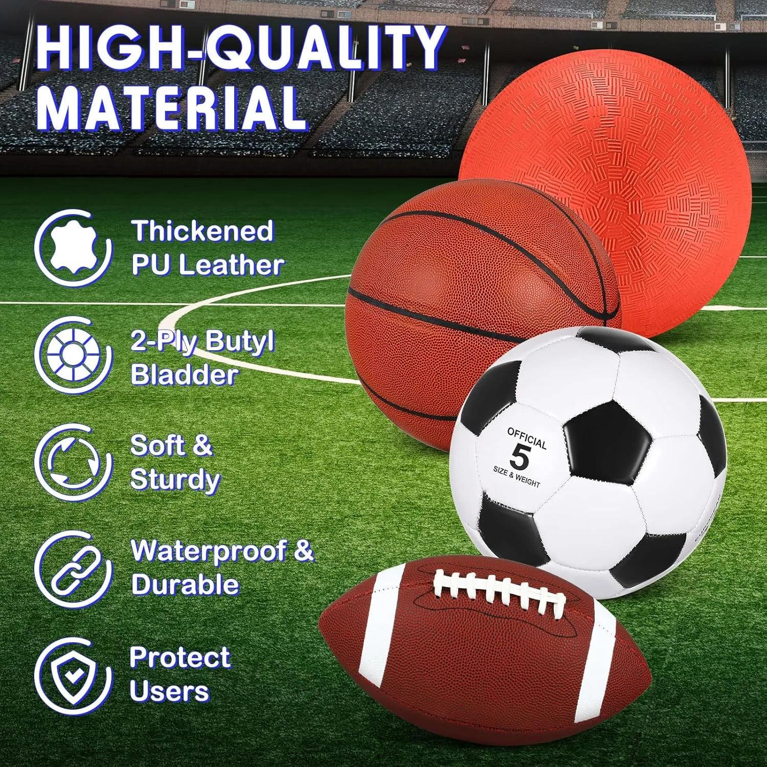 Lenwen 4 Pcs Sports Balls Set, Include Official Size Basketball Soccer Football Playground Ball Pump, Equipment Bag for Teen Adult Sport Gift Back to School