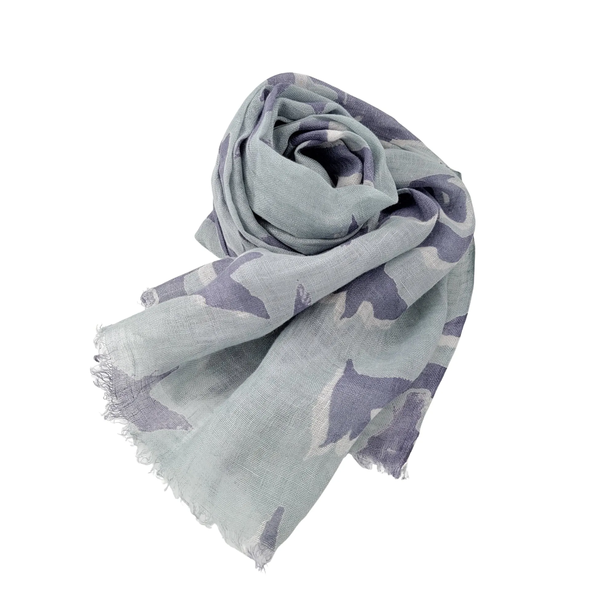 Linen Scarf Bird Aqua & Grey