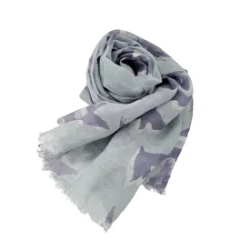 Linen Scarf Bird Aqua & Grey