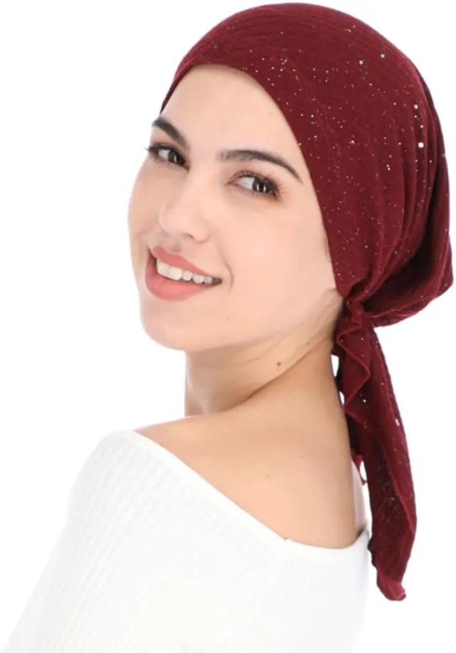 Madison Headwear Pretied Head Scarves for Women Featuring A Unique Sparkly Foil Finish and Stretchy Ribbed Fabric