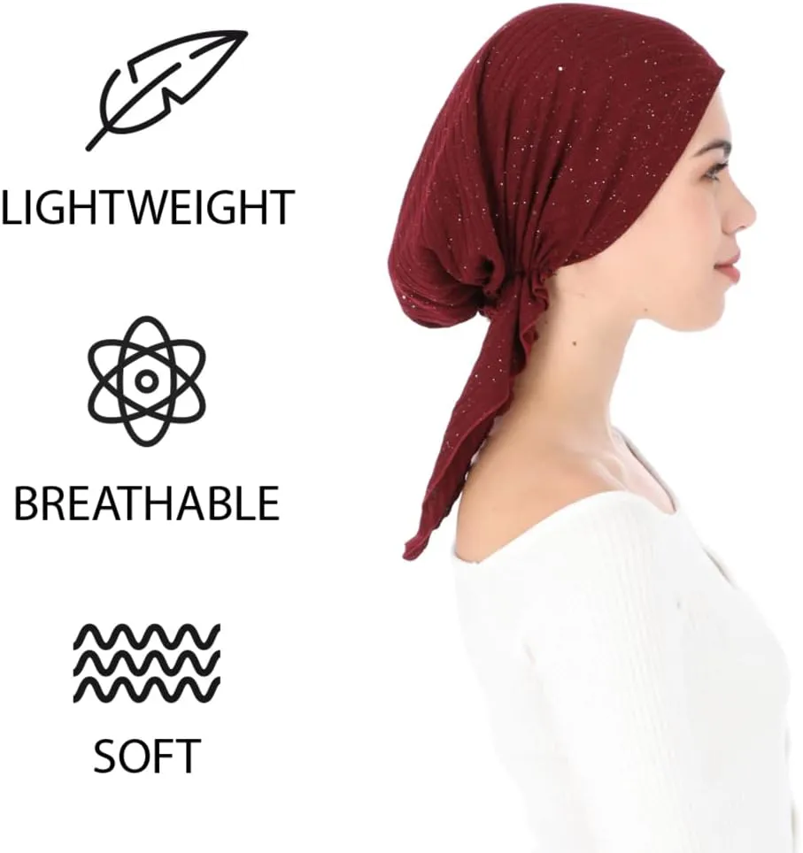 Madison Headwear Pretied Head Scarves for Women Featuring A Unique Sparkly Foil Finish and Stretchy Ribbed Fabric
