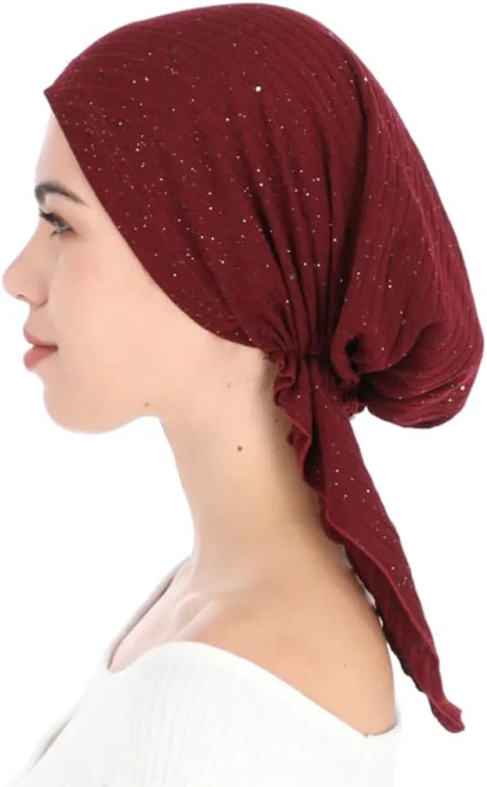 Madison Headwear Pretied Head Scarves for Women Featuring A Unique Sparkly Foil Finish and Stretchy Ribbed Fabric