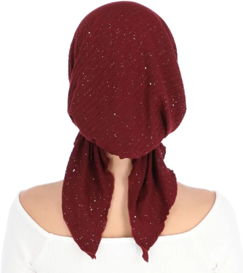 Madison Headwear Pretied Head Scarves for Women Featuring A Unique Sparkly Foil Finish and Stretchy Ribbed Fabric