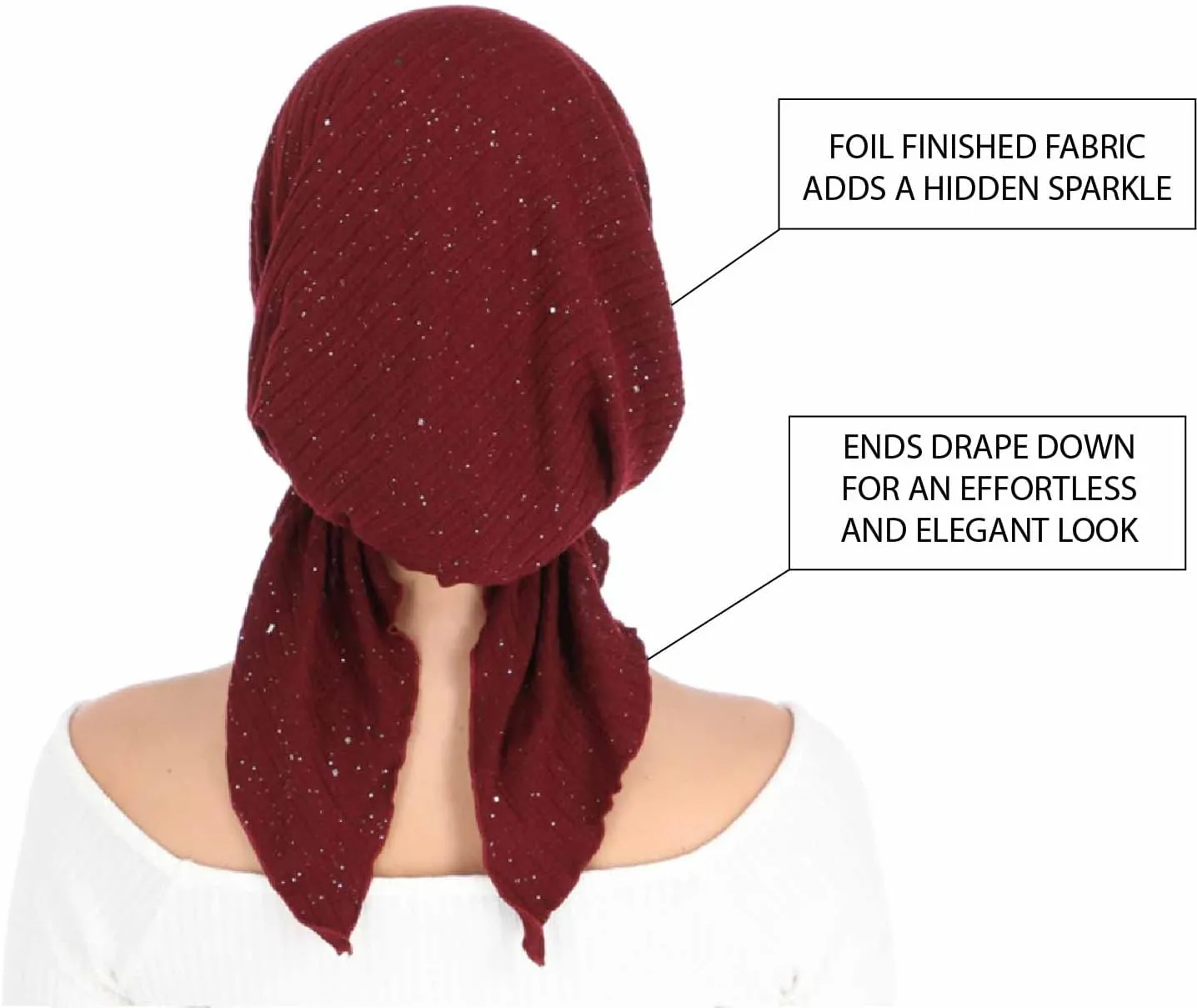 Madison Headwear Pretied Head Scarves for Women Featuring A Unique Sparkly Foil Finish and Stretchy Ribbed Fabric