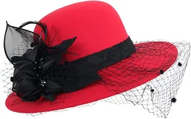 Men Women Roll-up Brim Fedora Bucket Caps Bow Cloche Hat Classic Wool Round Bowler Hats Party Costume Accessory
