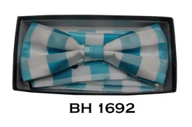 Men's Blue White Checks Pre-Tied Bow Tie With Matching Hanky BH-1692