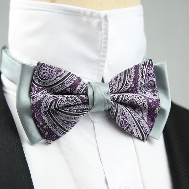 Men's Paisley Floral Double Layers Groomsmen Bow Tie