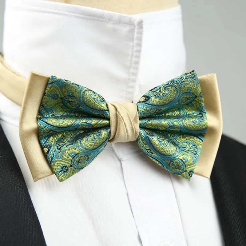 Men's Paisley Floral Double Layers Groomsmen Bow Tie