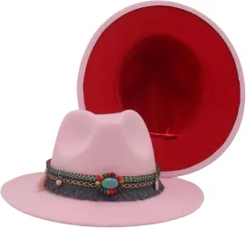 Men's Vintage Two-Color Wide Brim Fedora Hats for Women Unisex Church Party Tassel Panama Jazz Hat
