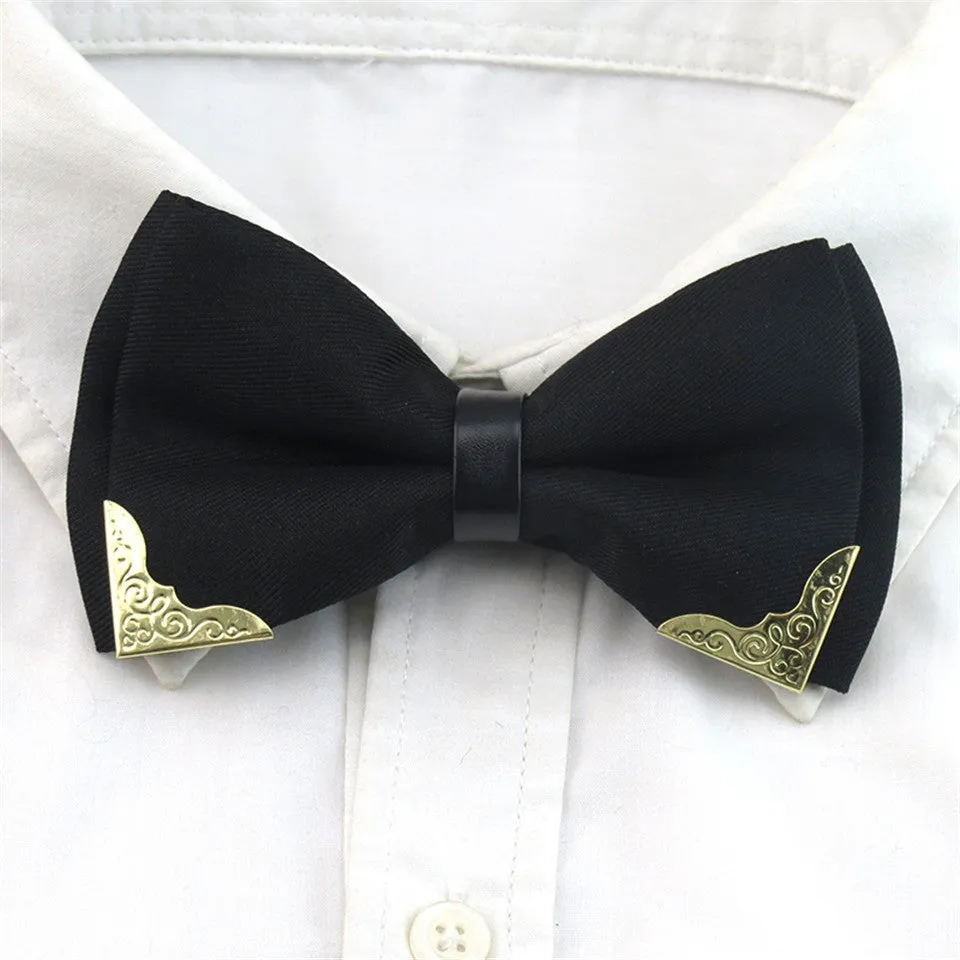 Metal Head Solid Bowtie Black White Classic Bow Ties For Men Wedding Shirt Dress Accessories Christmas Gifts gravata cravate
