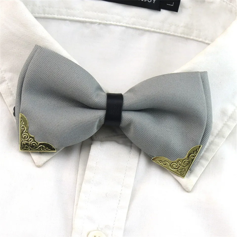 Metal Head Solid Bowtie Black White Classic Bow Ties For Men Wedding Shirt Dress Accessories Christmas Gifts gravata cravate