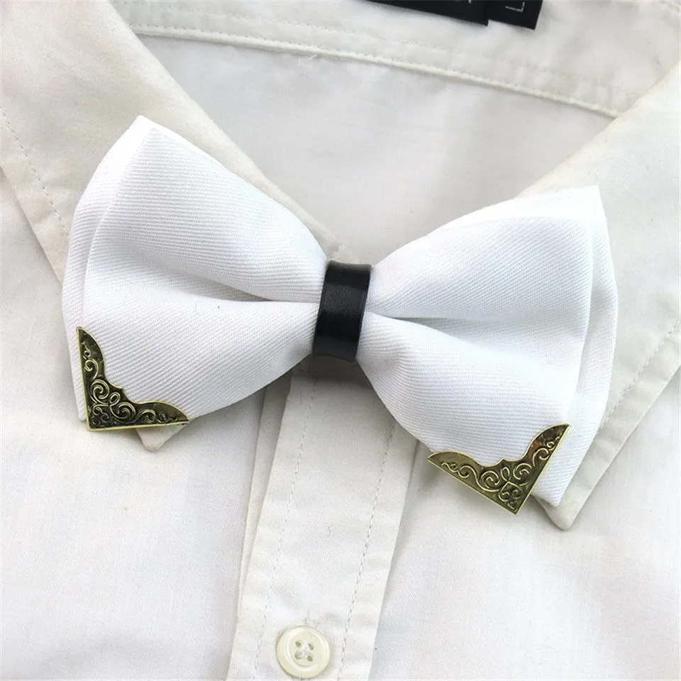 Metal Head Solid Bowtie Black White Classic Bow Ties For Men Wedding Shirt Dress Accessories Christmas Gifts gravata cravate