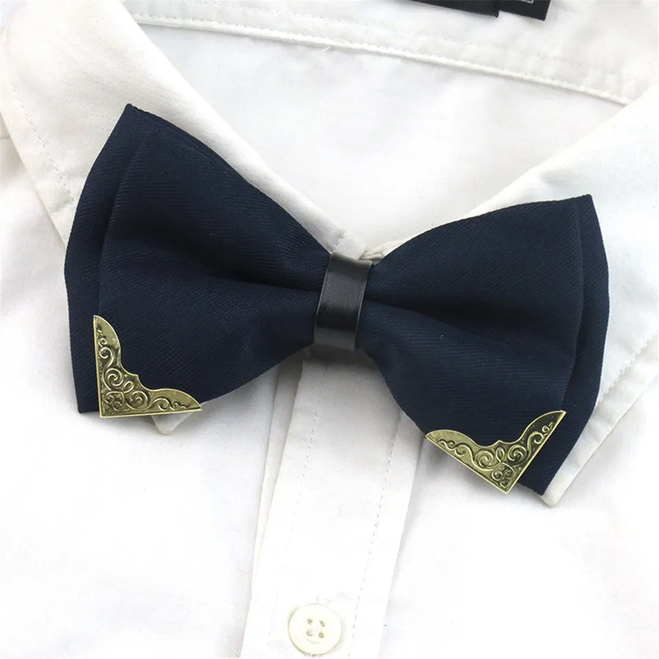Metal Head Solid Bowtie Black White Classic Bow Ties For Men Wedding Shirt Dress Accessories Christmas Gifts gravata cravate