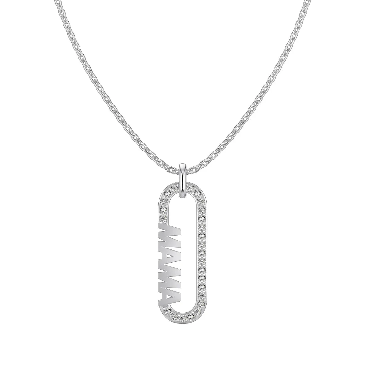 Mom Pavé Paperclip Pendant Necklace