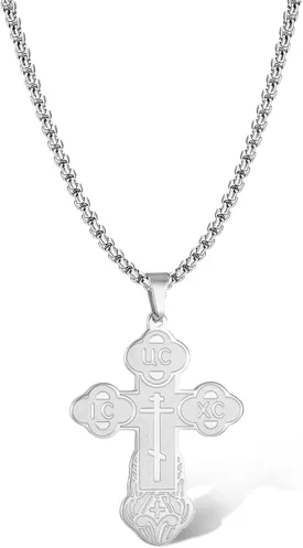 Orthodox Cross Necklace for Men Jesus Christ Orthodox Crucifix Pendant Stainless Steel Religious Christian Jewelry Birthday Gift